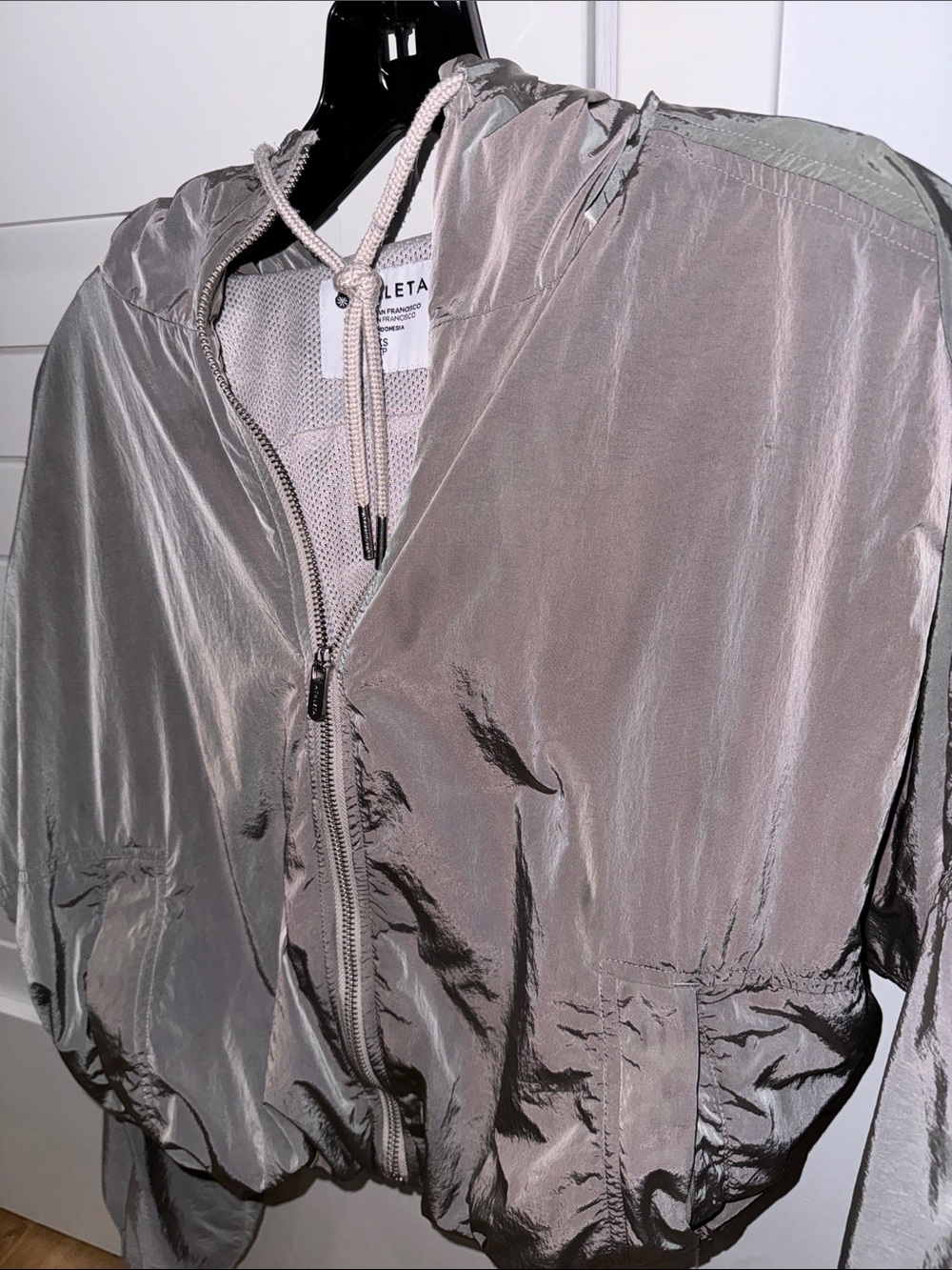 Athleta Reflective Hooded Windbreaker Jacket - Silver Gray